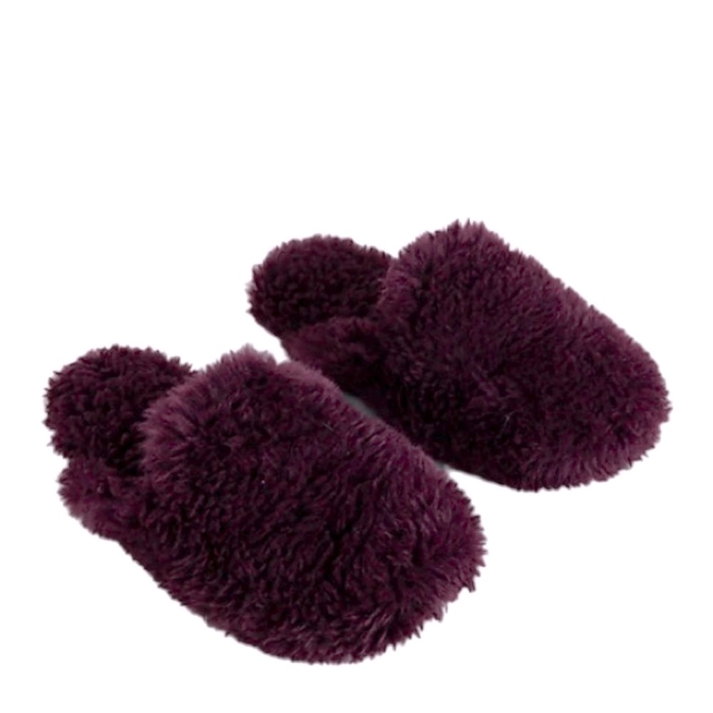 NWT Express Fluffy Faux Fur Slip-On Slipper Indoor/Outdoor Dark Purple Small 5-6
